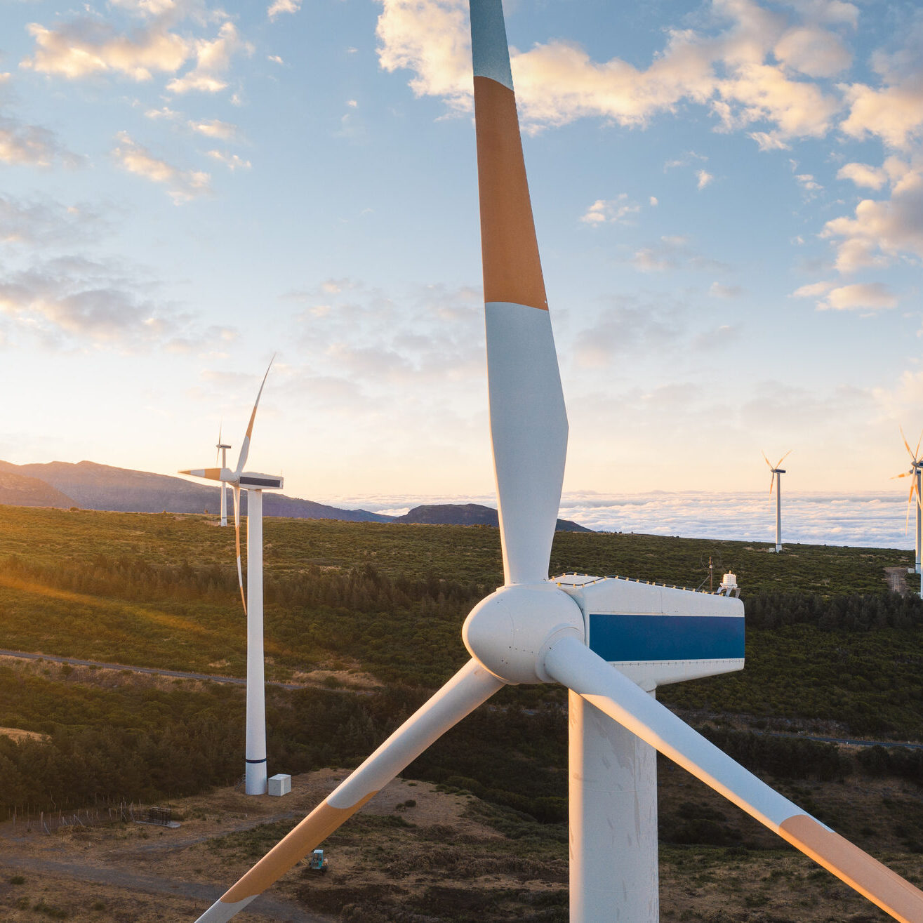 Wind turbines at sunset, Madera island. Wind turbines at sunset, Madera island.