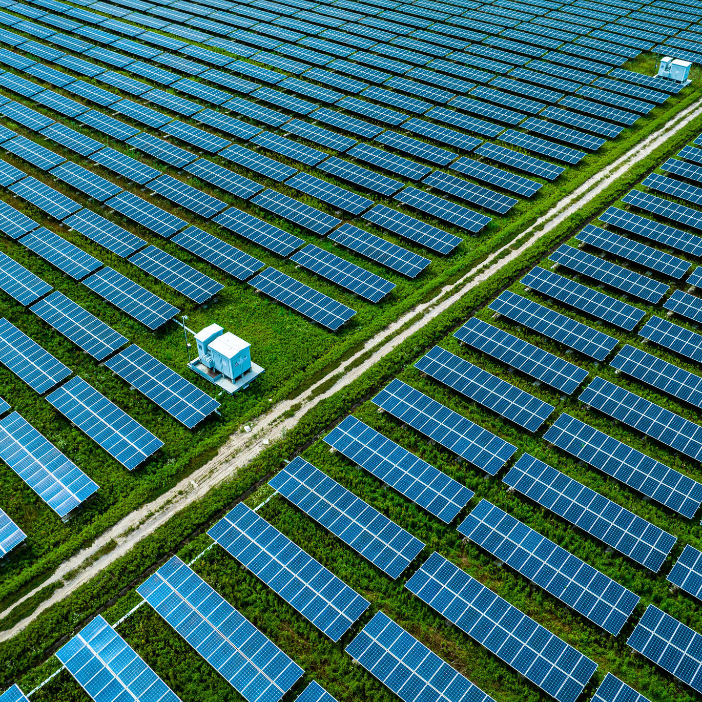 Rows of solar panels Solar farm.High angle view of rows of solar panels